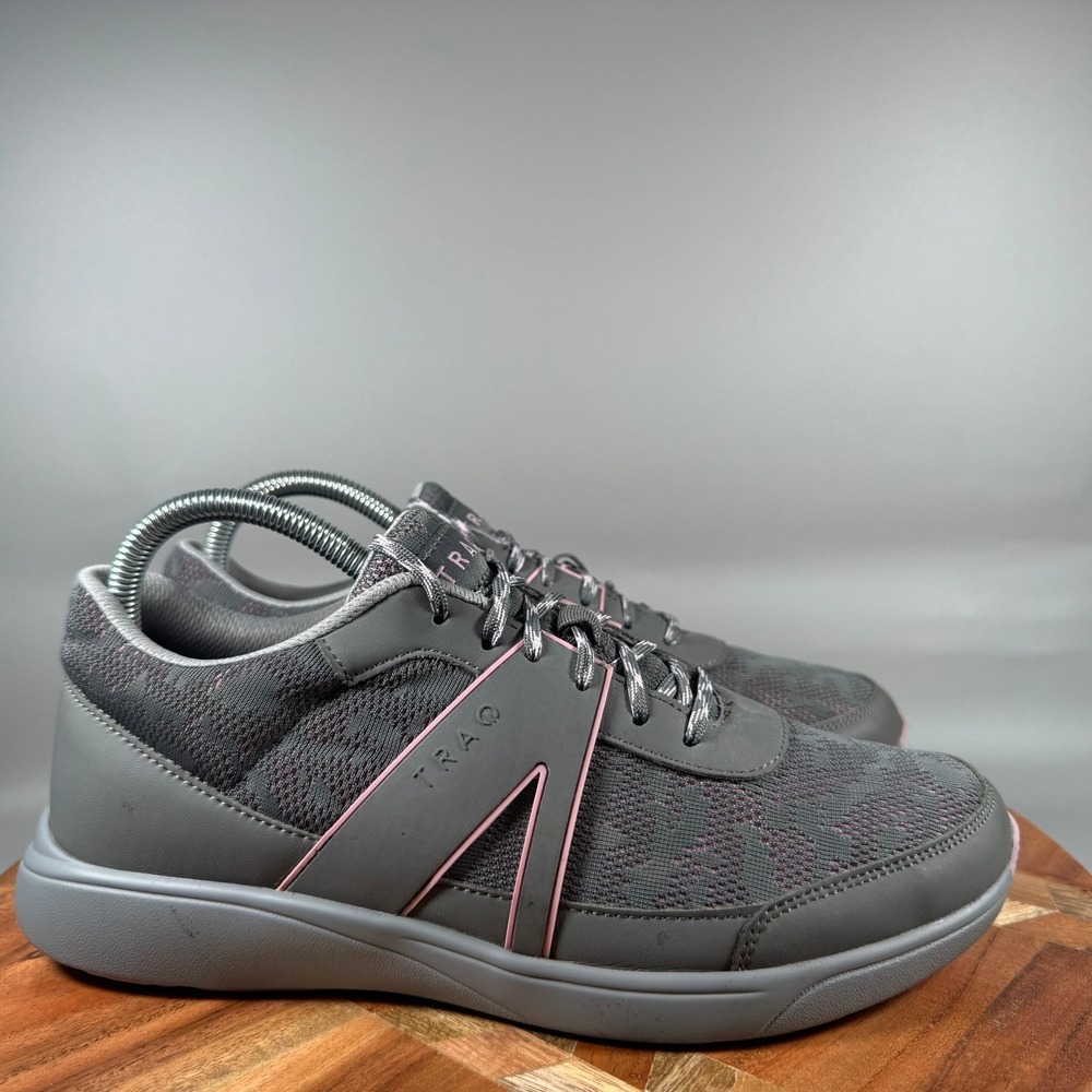 TRAQ by Alegria Qarma Grey Pink Smart Walking Shoes Womens 39 TRA-QAR-5022